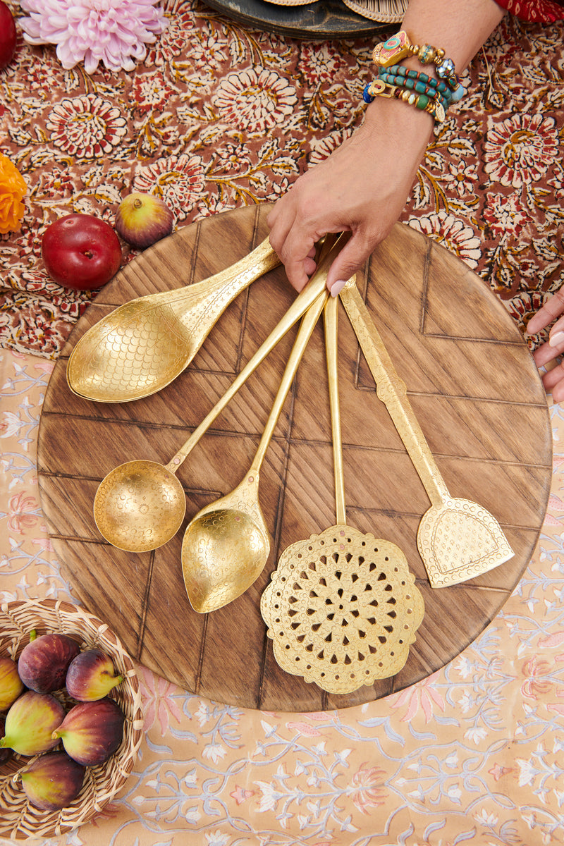 Hand Etched Brass Serving Set – Tribe - Main Image