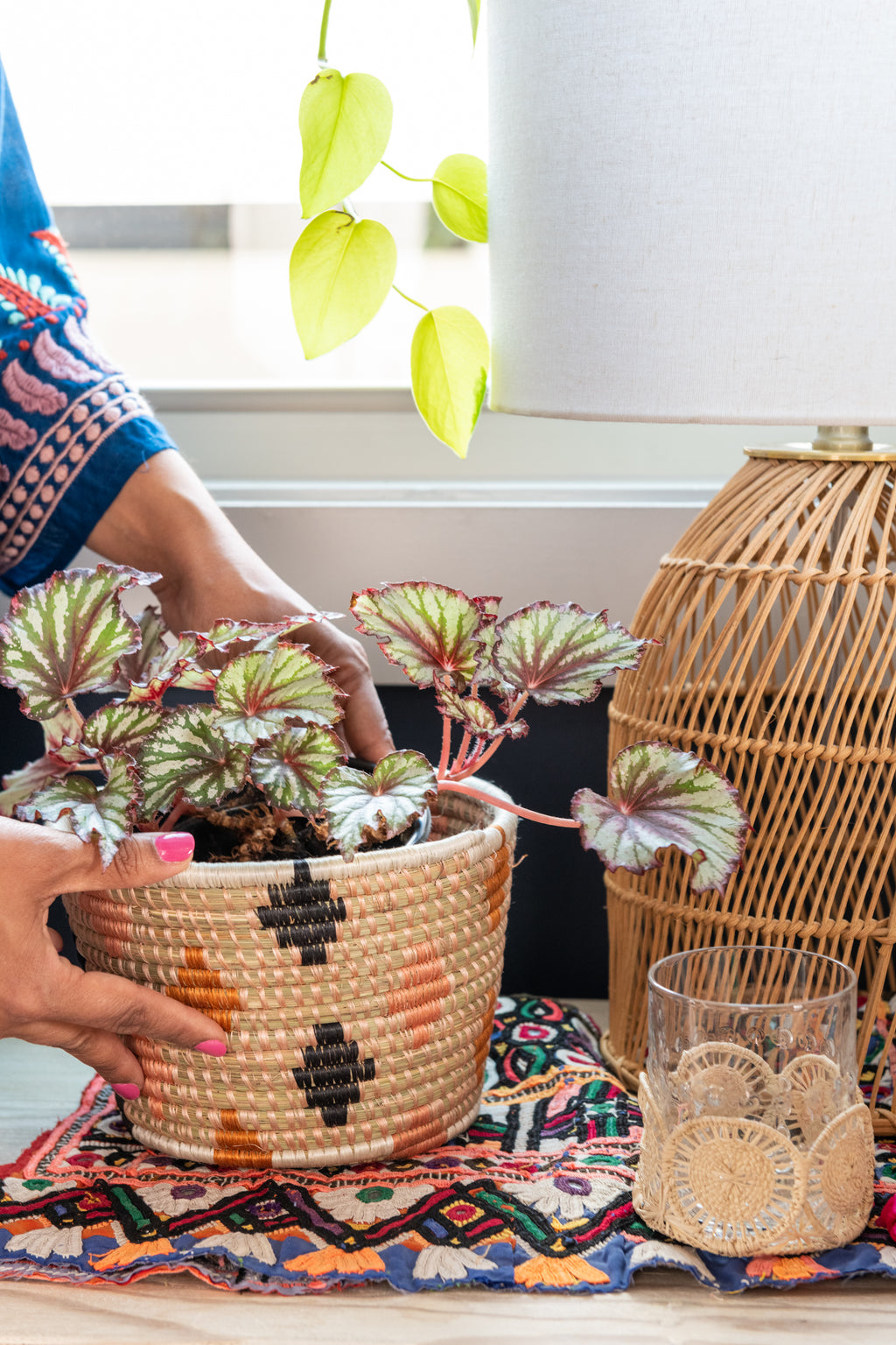 Handwoven Planter Basket Peach