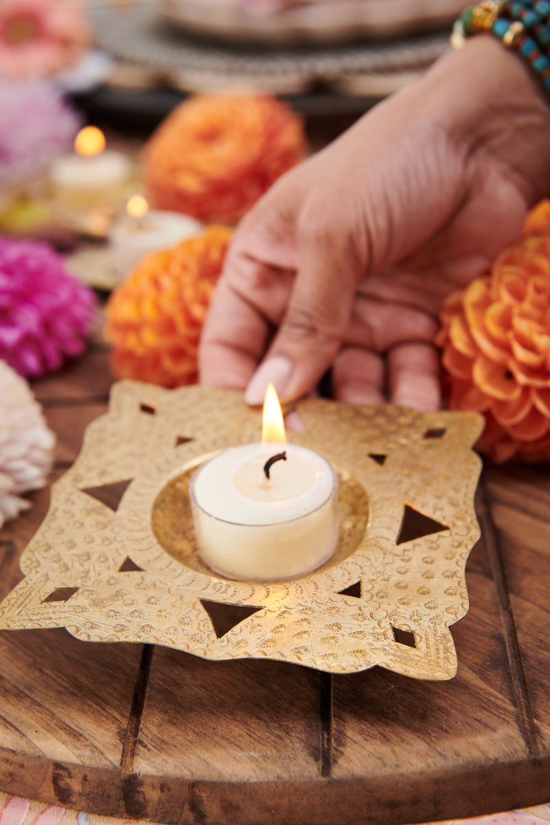 Hand Etched Brass Diya Tealight Holder