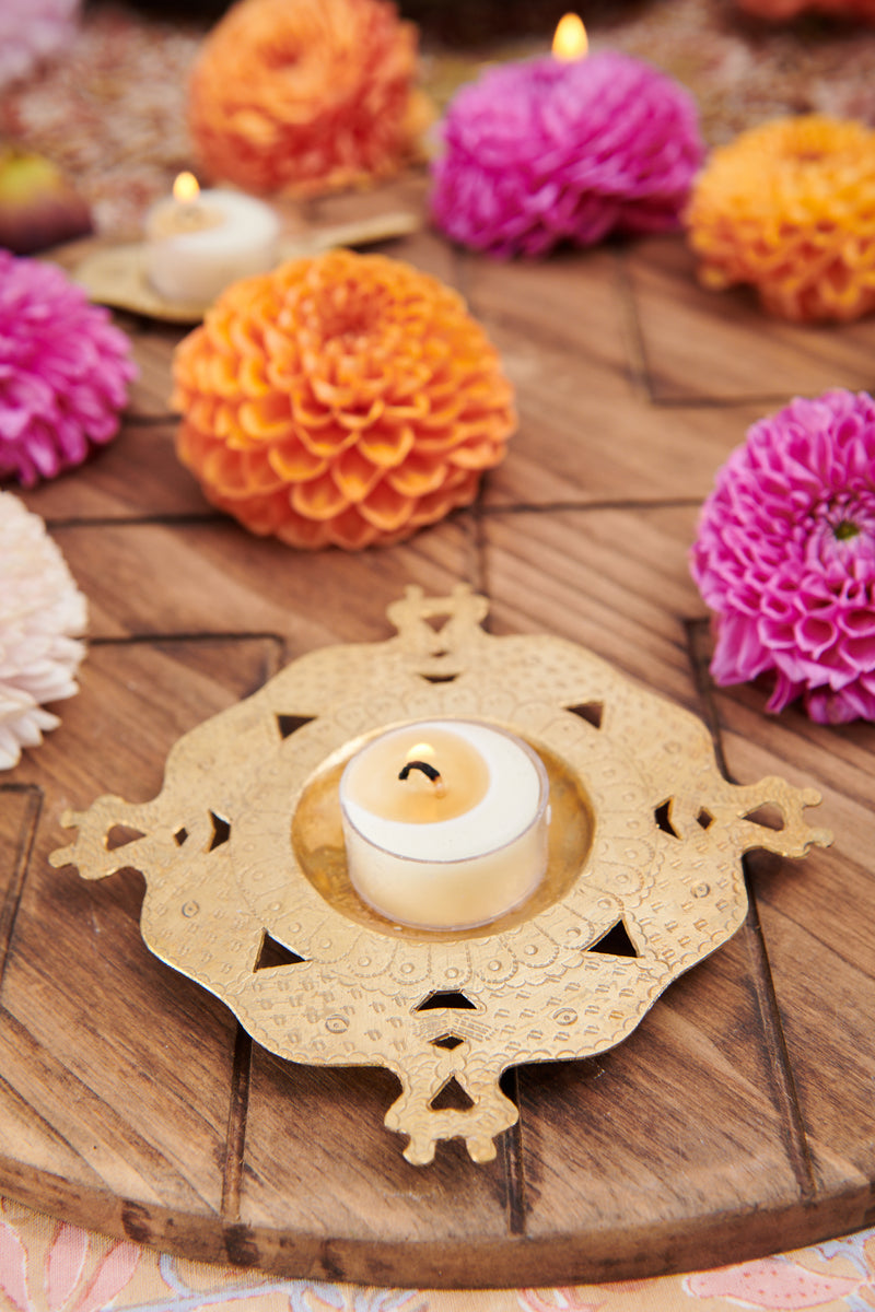 Hand Etched Brass Diya Tealight Holder