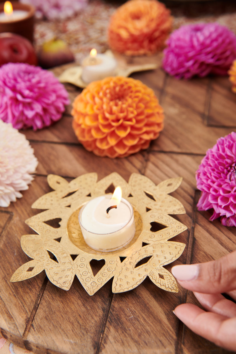 Hand Etched Brass Diya Tealight Holder