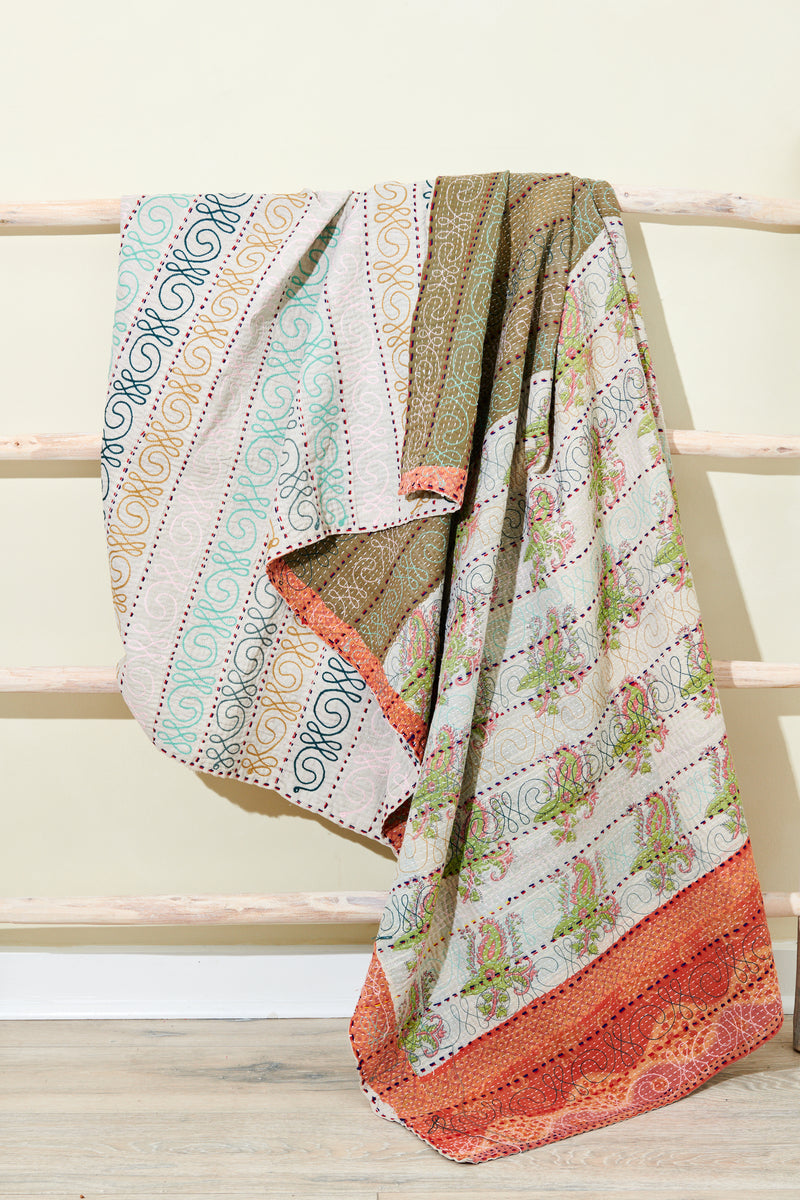 Embroidered Vintage Kantha Quilt Charvi