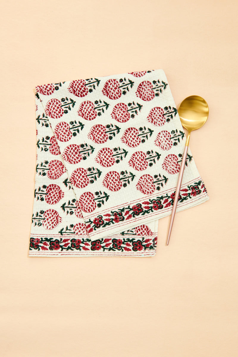 Block Print Waffle Holiday Kitchen Towels