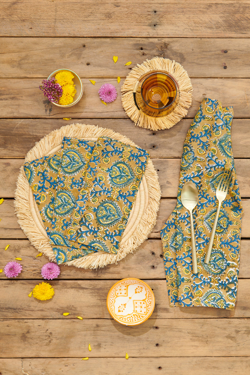 Block Print Cotton Napkin Persian Sand