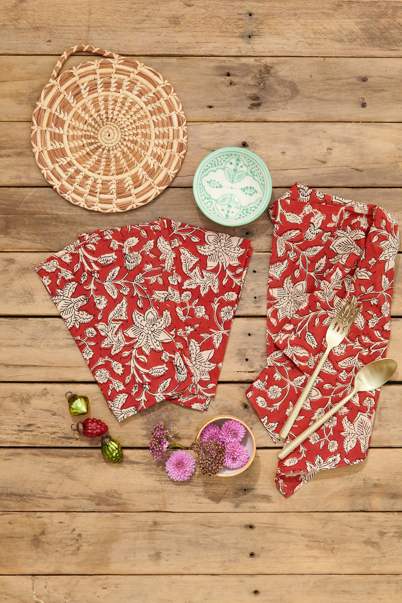 Block Print Cotton Napkin Scarlet Sand