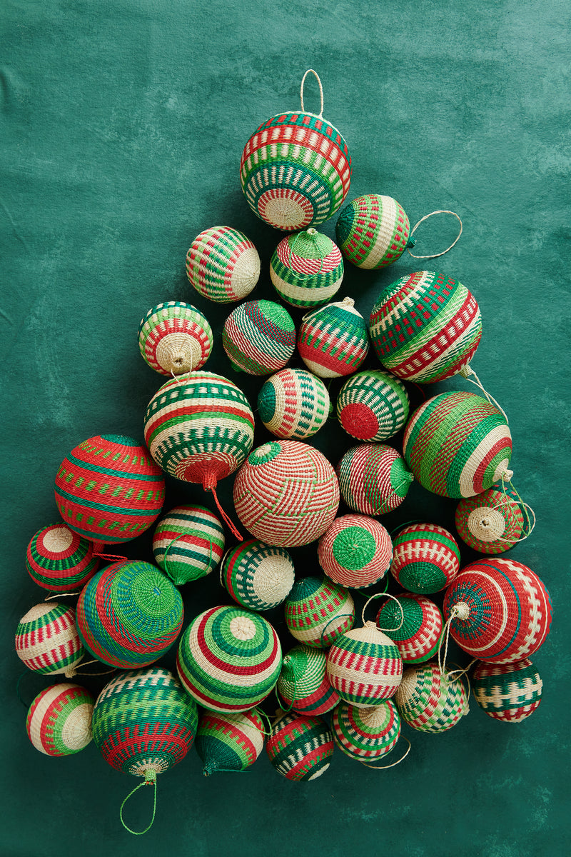 Handwoven Red & Green Jipi Palm Christmas Ornament