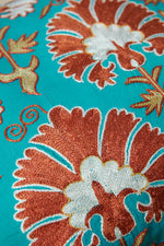 Silk Suzani Pillow Turquoise Terracotta