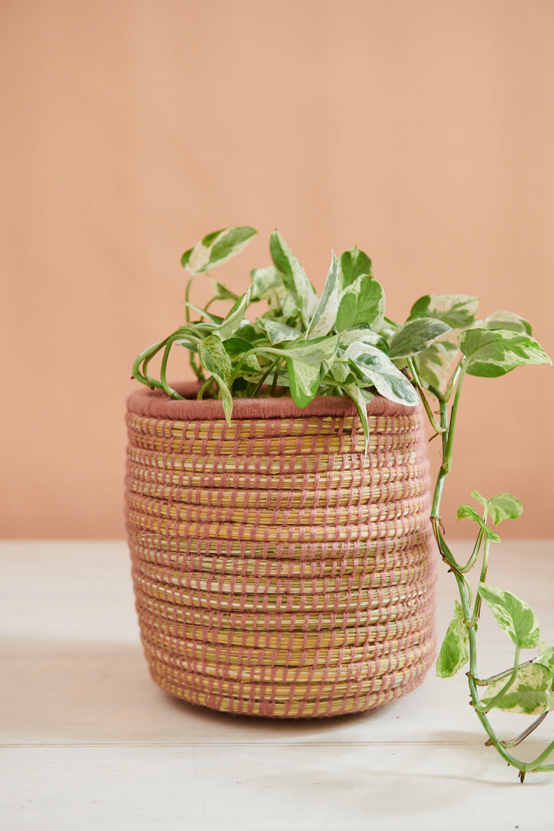 Handwoven Moroccan Planter Basket Palm Blush
