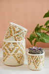 Handwoven Moroccan Planter Basket Ikat Ivory