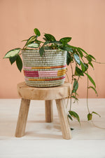 Handwoven Planter Basket Sunrise Stripe
