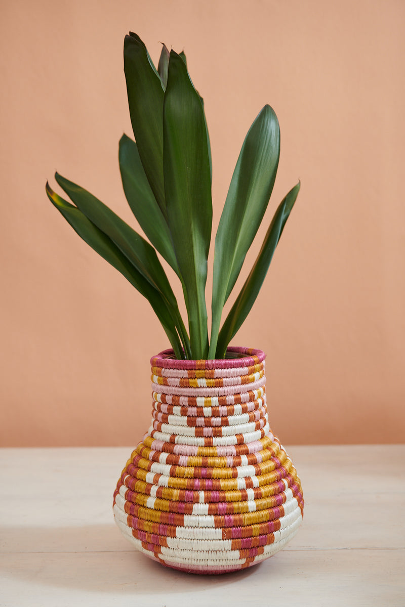 Handwoven Basket Vase Sunset Dahlia