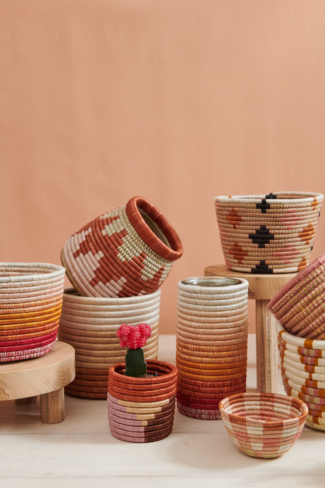 Hand Woven Soft Planter Basket, Natural Stripe