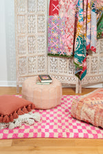 Moroccan Wool Shag Rug Checkered Pink