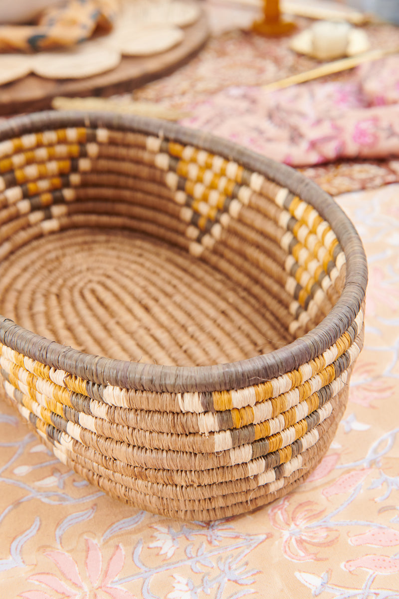 Handwoven Oval Storage Basket Walnut Maize