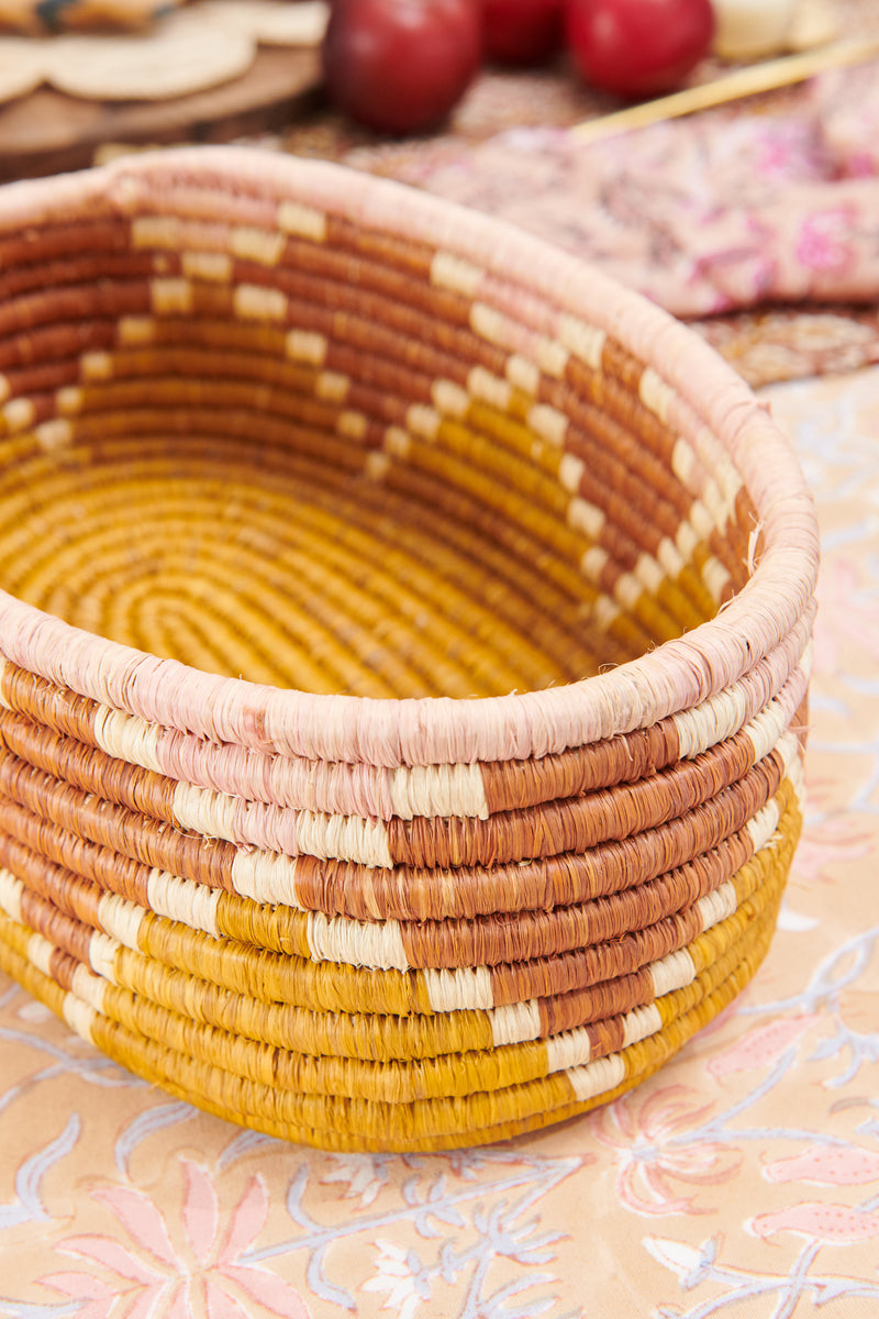 Handwoven Oval Storage Basket Terracotta Gold