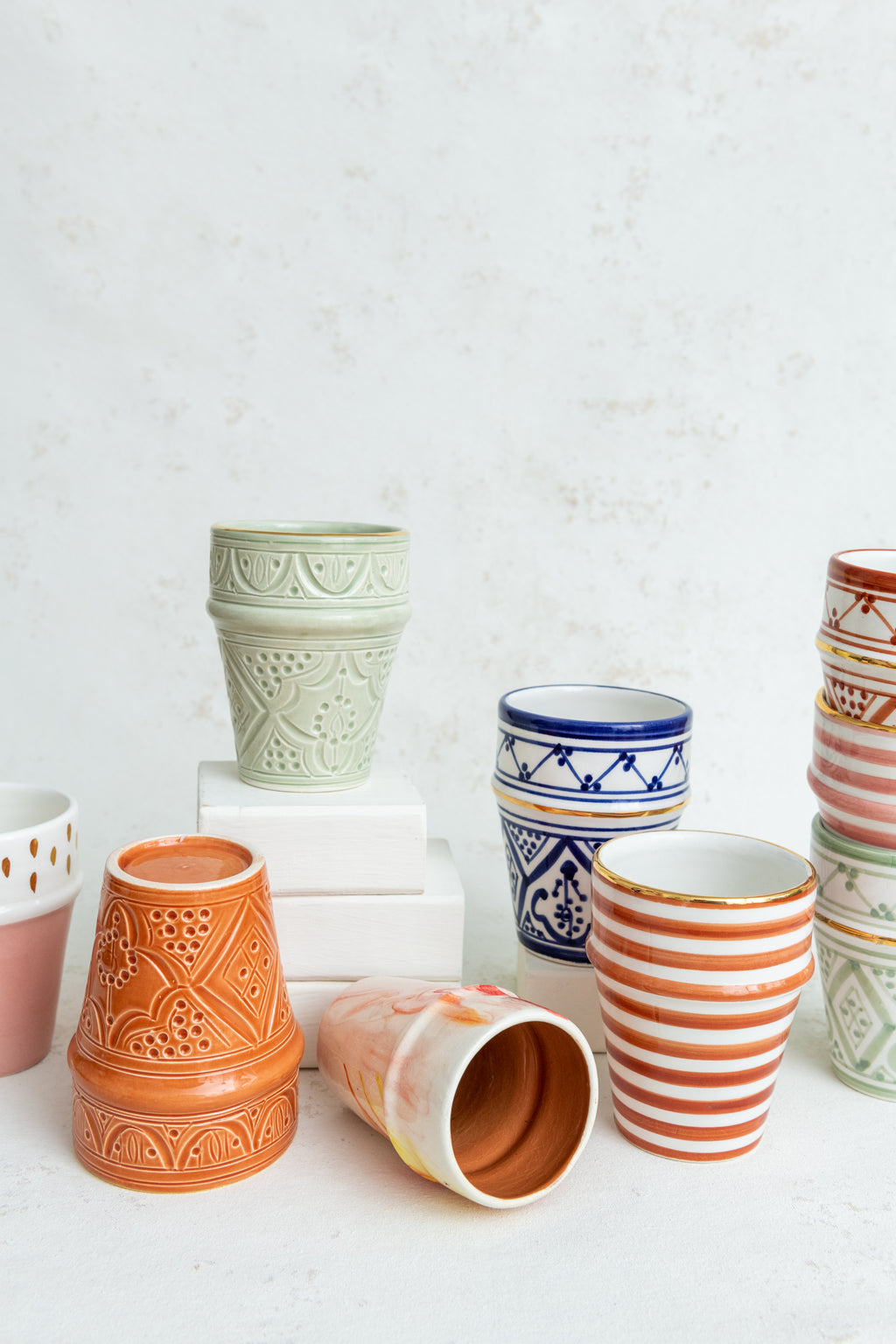 Moroccan Beldi Etched Ceramic Cups