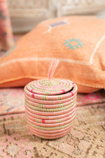 Handwoven Lidded Basket Pink Confetti