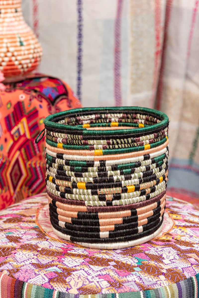 Handwoven Planter Basket Blush + Green