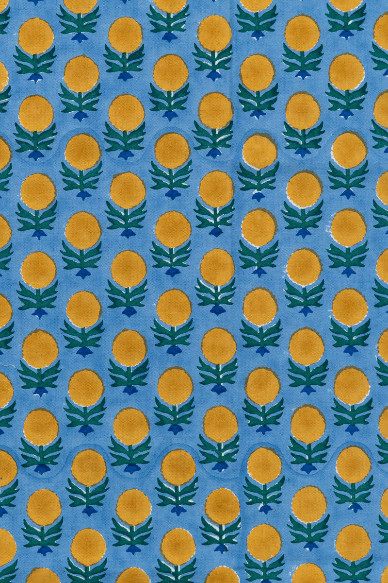 Hand Block Printed Linen Pillows Blue Marigold