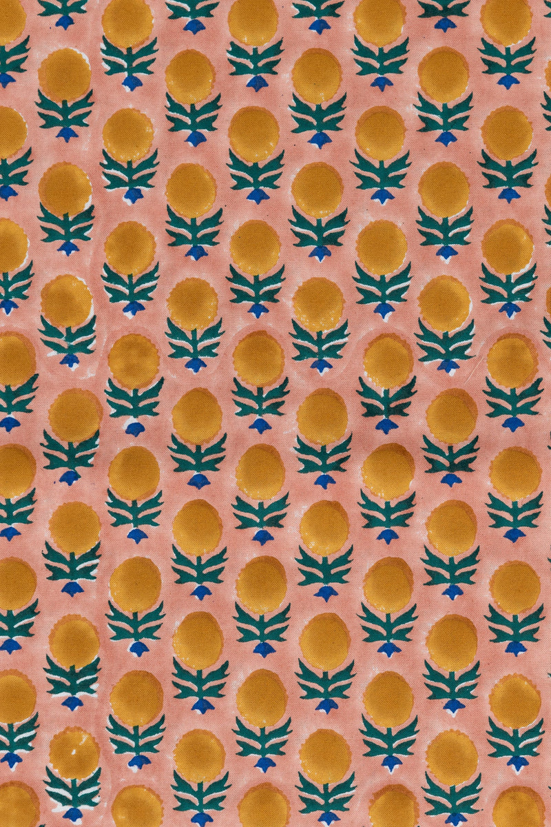 Hand Block Printed Linen Pillows Pink Marigold